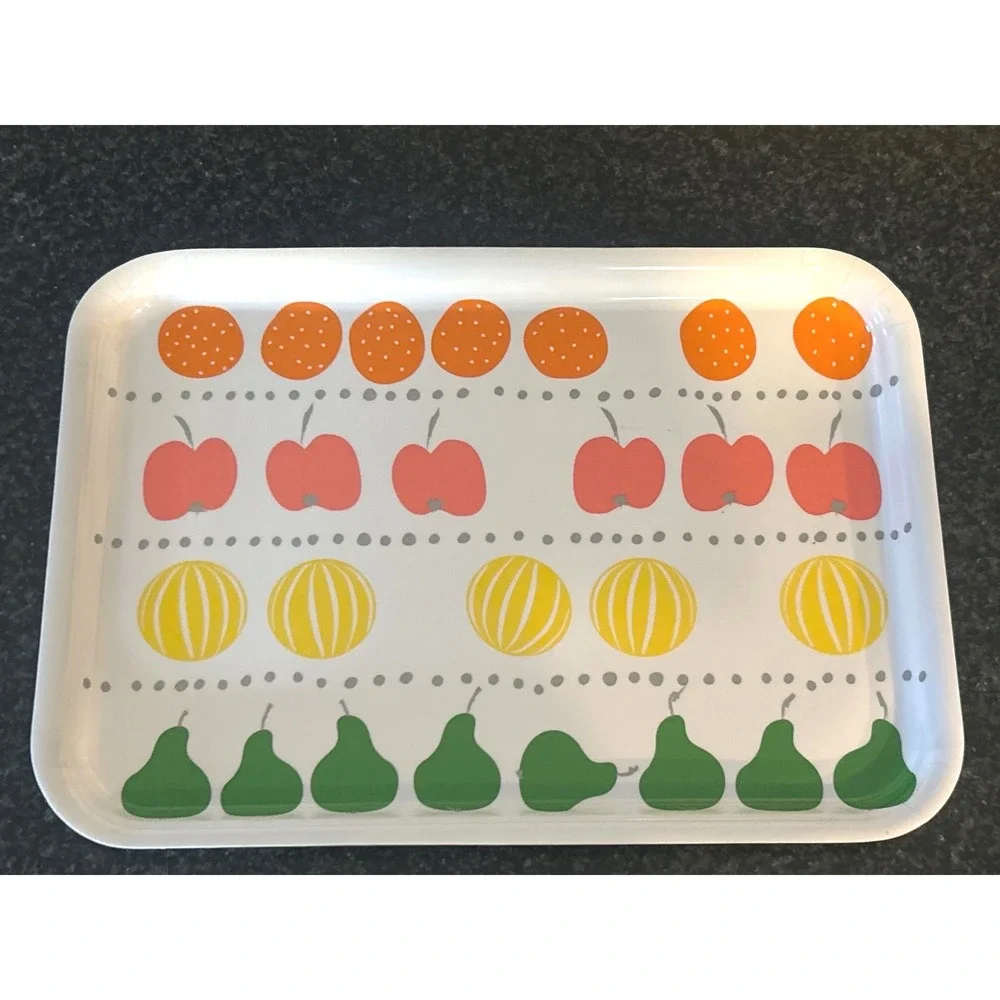 IKEA BARBAR Fruit Pattern Small Serving Tray Rectangular Melamine White